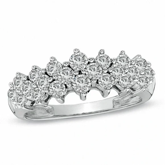 Jewelry | Diamond Triple Row Pyramid Ring 1ct White Gold 2 Stone
